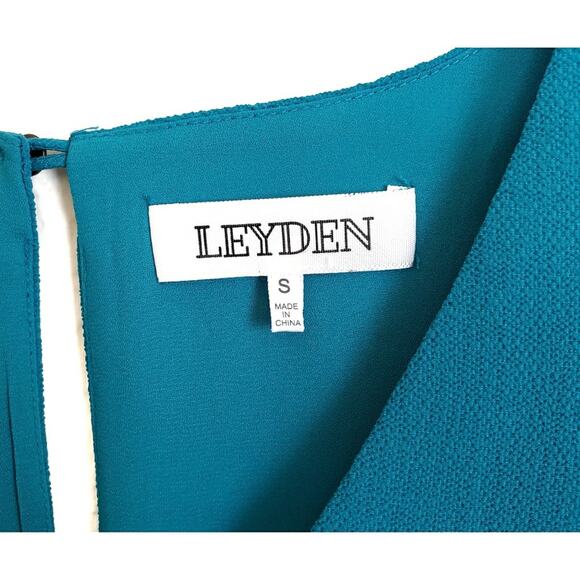 LEYDEN v-neck flutter sleeve textured above the knee aqua shift dress Size S NEW - Picture 5 of 7